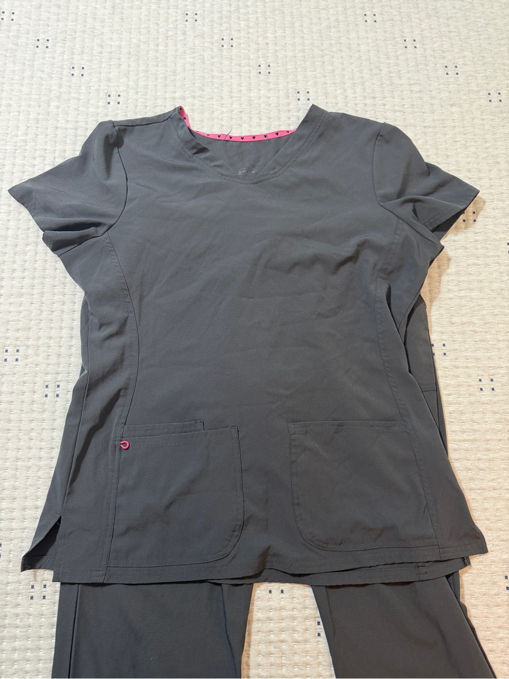 HeartSoul Women's Charcoal Gray Scrub Top with Pink Trim